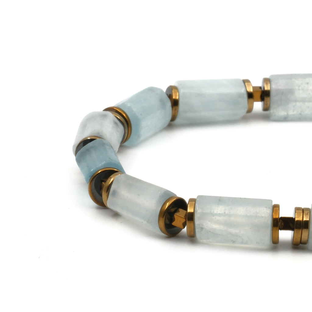 Akuamarin ve Hematit Sertifikalı Doğal Taş Bileklik SPF-A-081