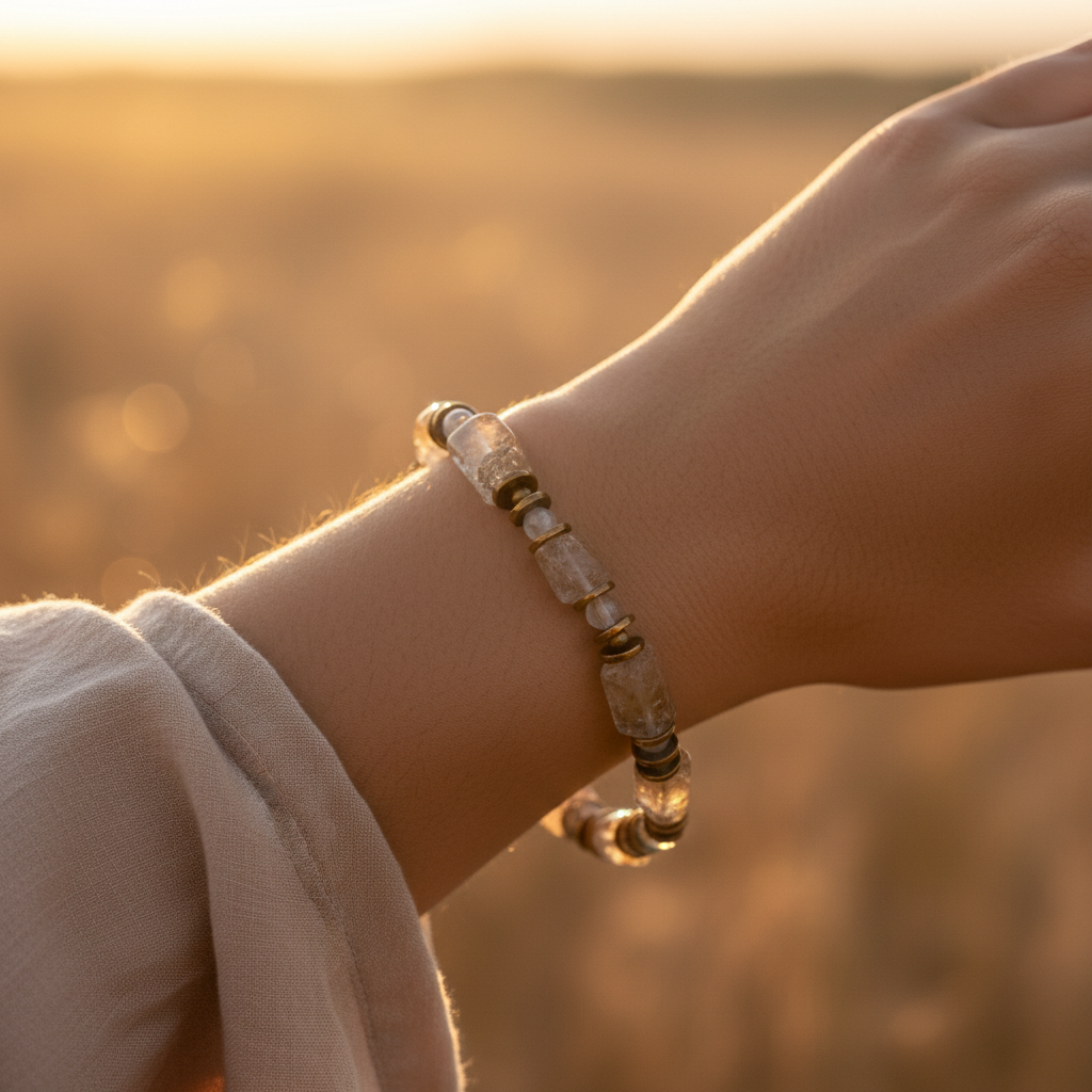 Sitrin ve Hematit Sertifikalı Doğal Taş Bileklik SPF-A-080