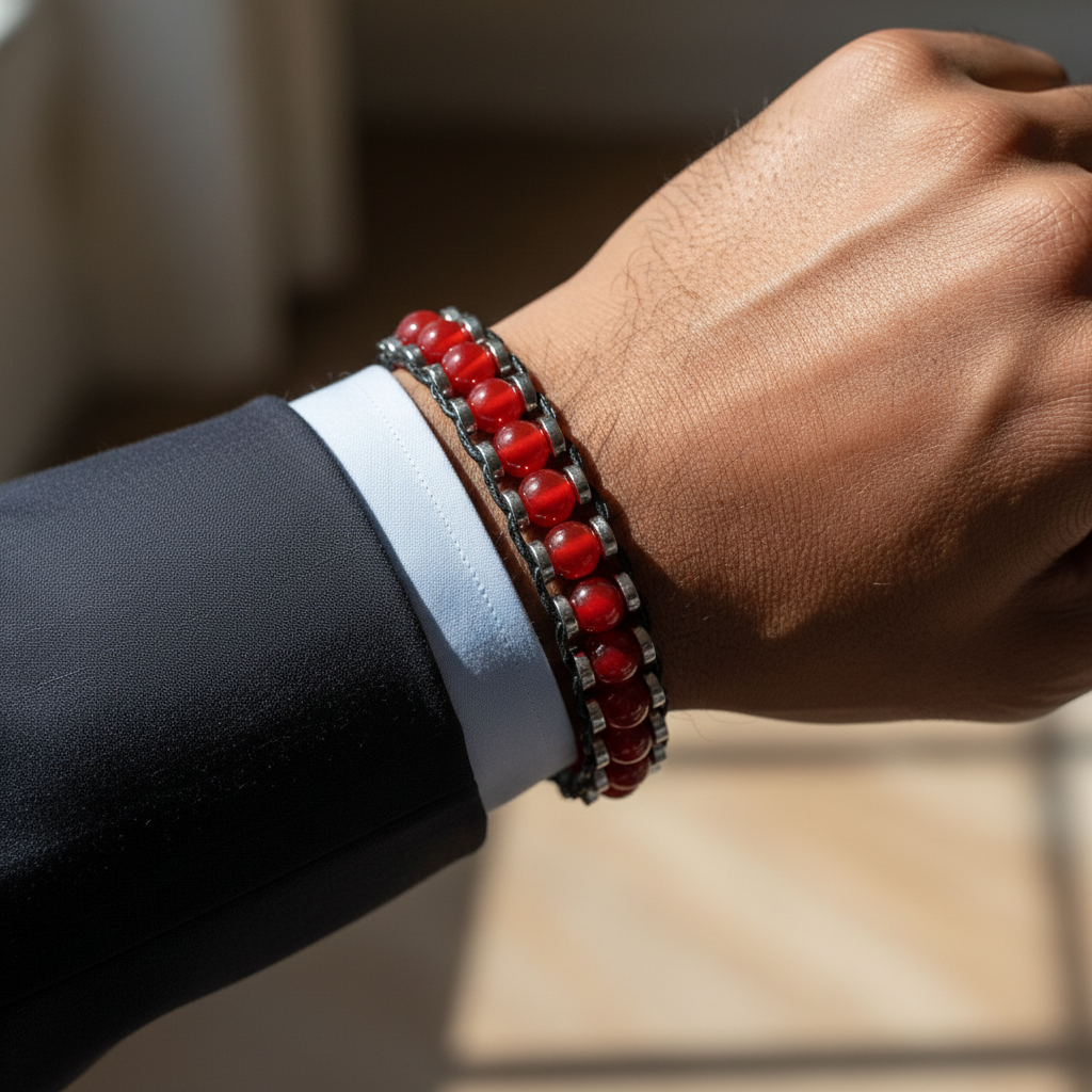 Kırmızı Akik ve Hematit Sertifikalı Doğal Taş Bileklik SPF-A-076