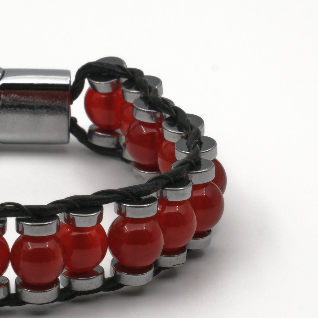 Kırmızı Akik ve Hematit Sertifikalı Doğal Taş Bileklik SPF-A-076