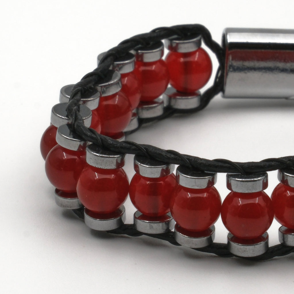 Kırmızı Akik ve Hematit Sertifikalı Doğal Taş Bileklik SPF-A-076