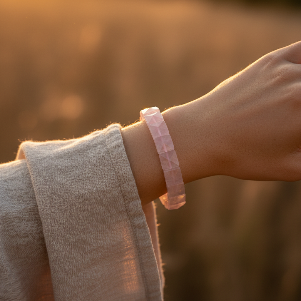 Pembe Kuvars Rolex Kesim Sertifikalı Doğal Taş Bileklik SPF-A-089