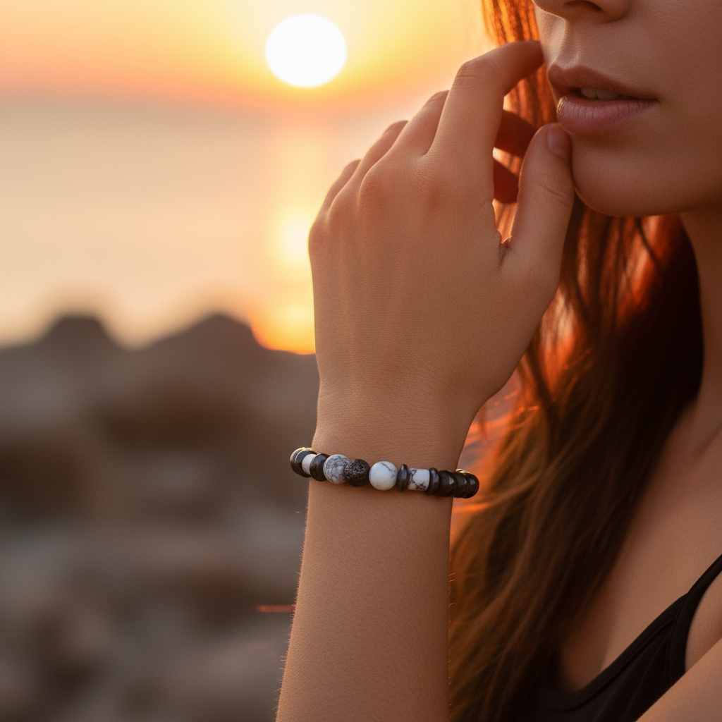 Havlit ve Hematit Sertifikalı Doğal Taş Bileklik SPF-A-107