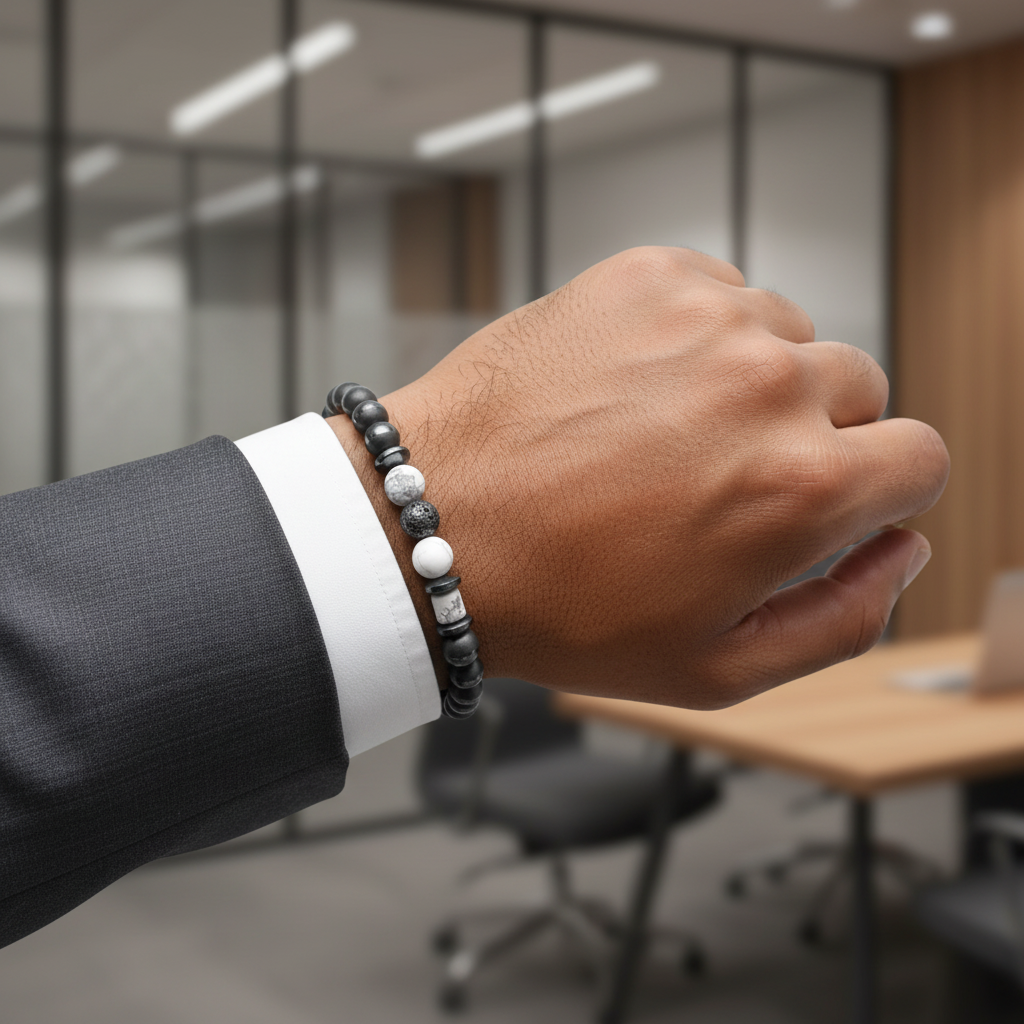 Havlit ve Hematit Sertifikalı Doğal Taş Bileklik SPF-A-107