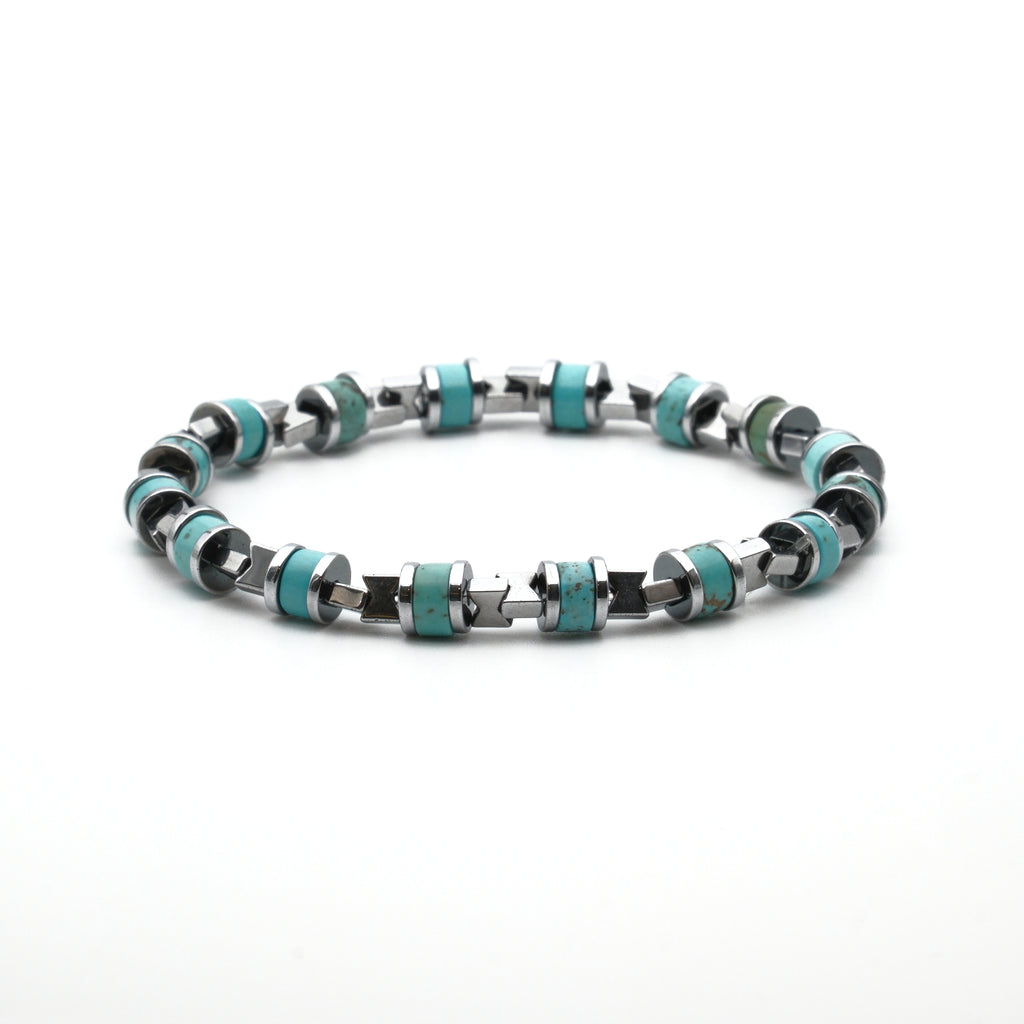 Turkuaz ve Hematit Sertifikalı Doğal Taş Bileklik SPF-A-101