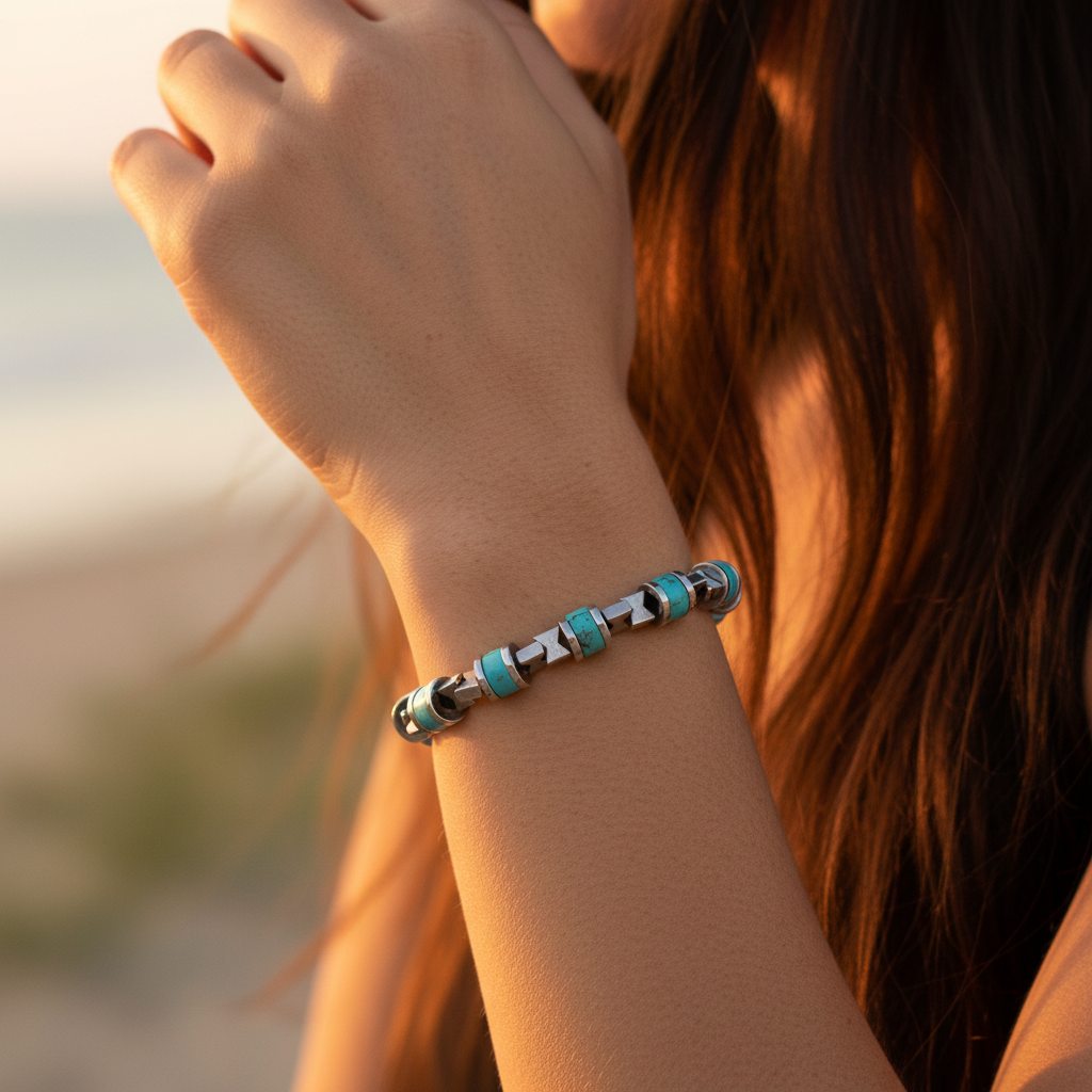 Turkuaz ve Hematit Sertifikalı Doğal Taş Bileklik SPF-A-101