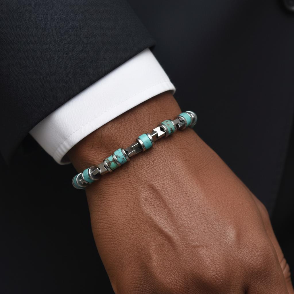 Turkuaz ve Hematit Sertifikalı Doğal Taş Bileklik SPF-A-101