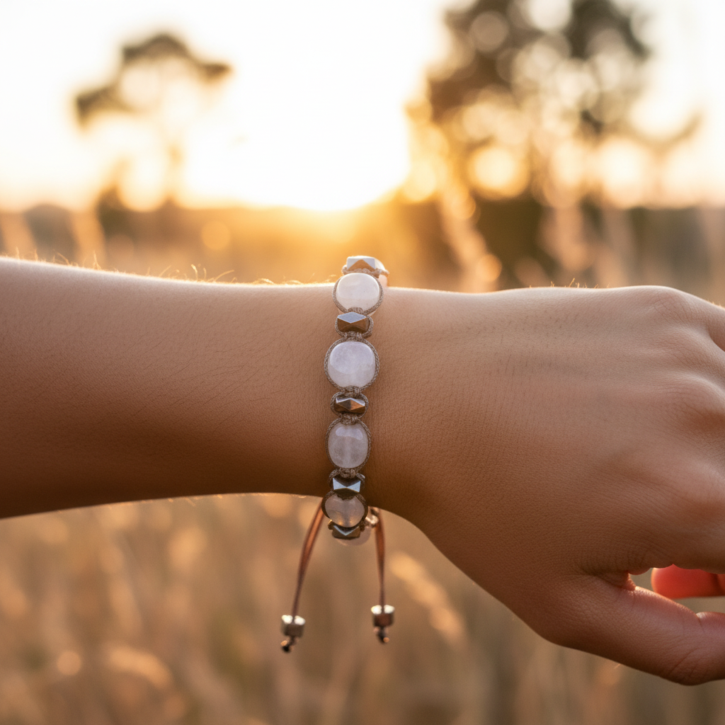 Kristal Kuvars Macrome Sertifikalı Doğal Taş Bileklik SPF-A-106