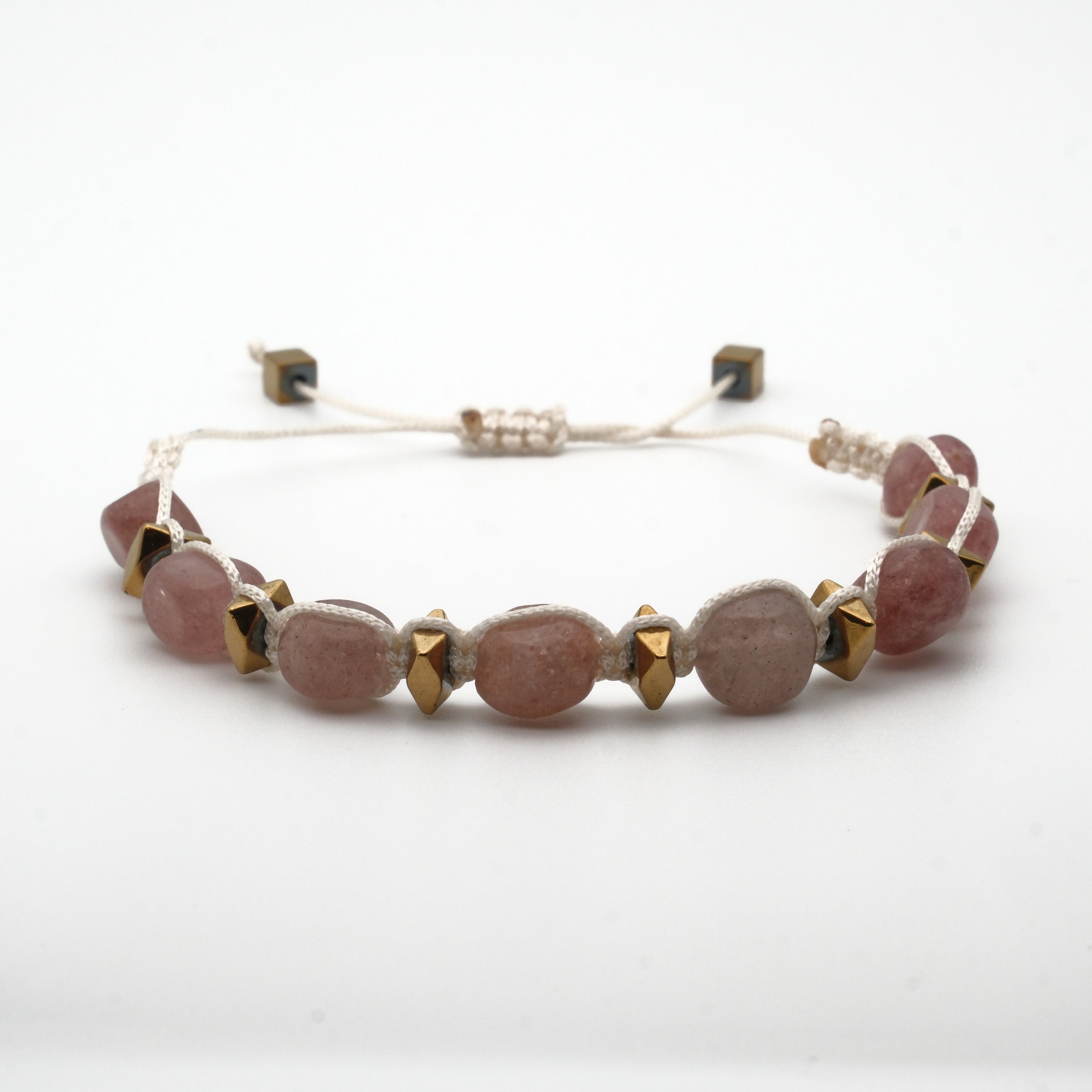 Çilek Kuvars Macrome Sertifikalı Doğal Taş Bileklik SPF-A-105