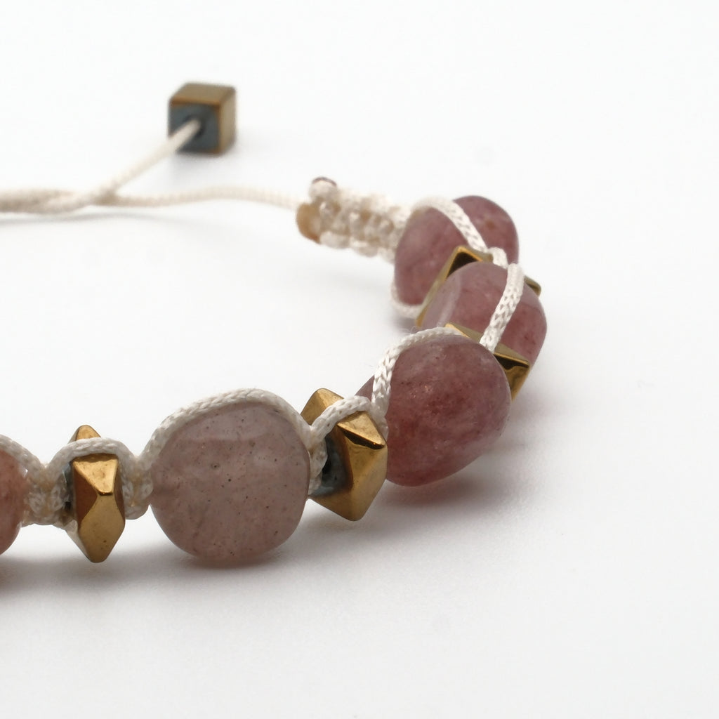 Çilek Kuvars Macrome Sertifikalı Doğal Taş Bileklik SPF-A-105