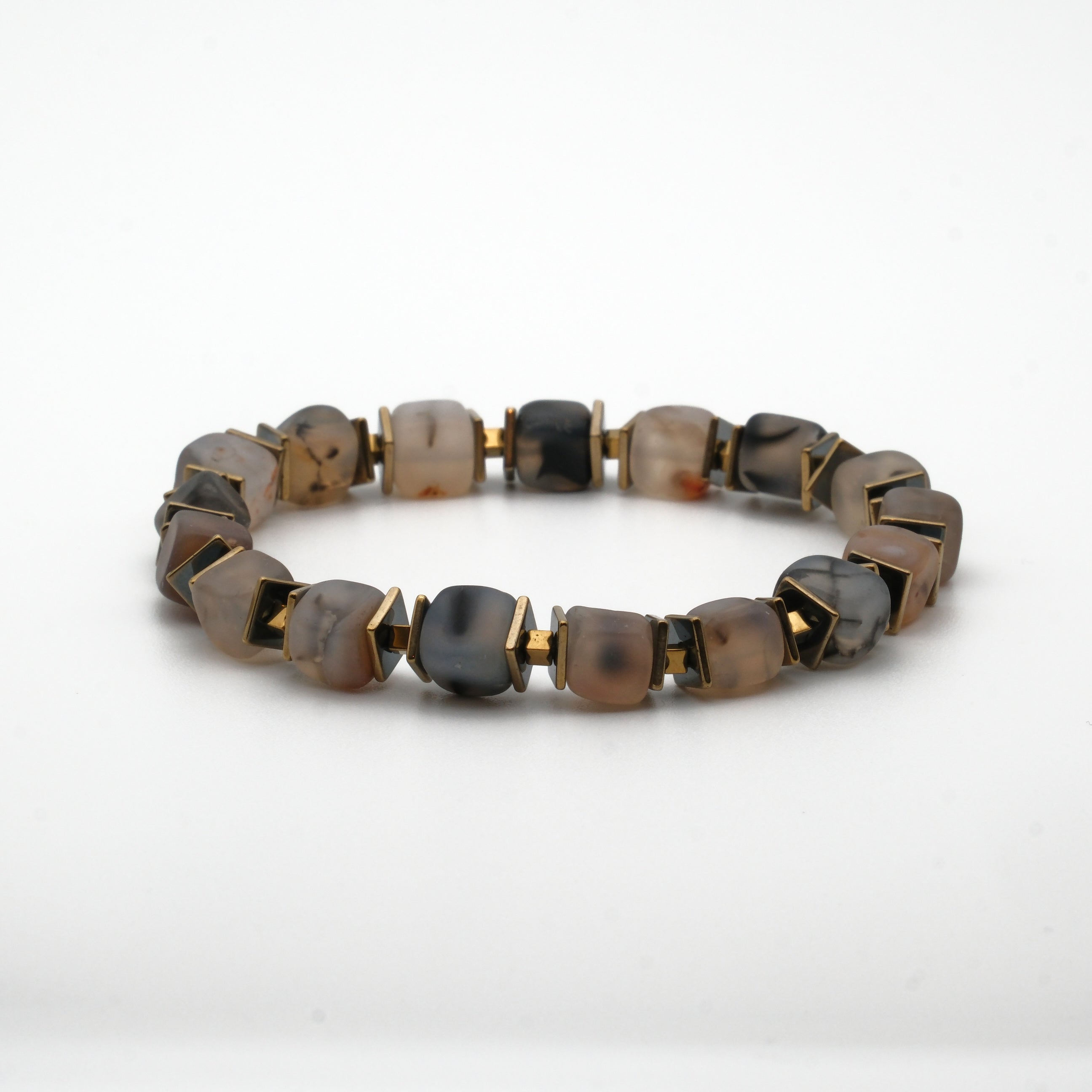 Damarlı Akik ve Hematit Sertifikalı Doğal Taş Bileklik SPF-A-103