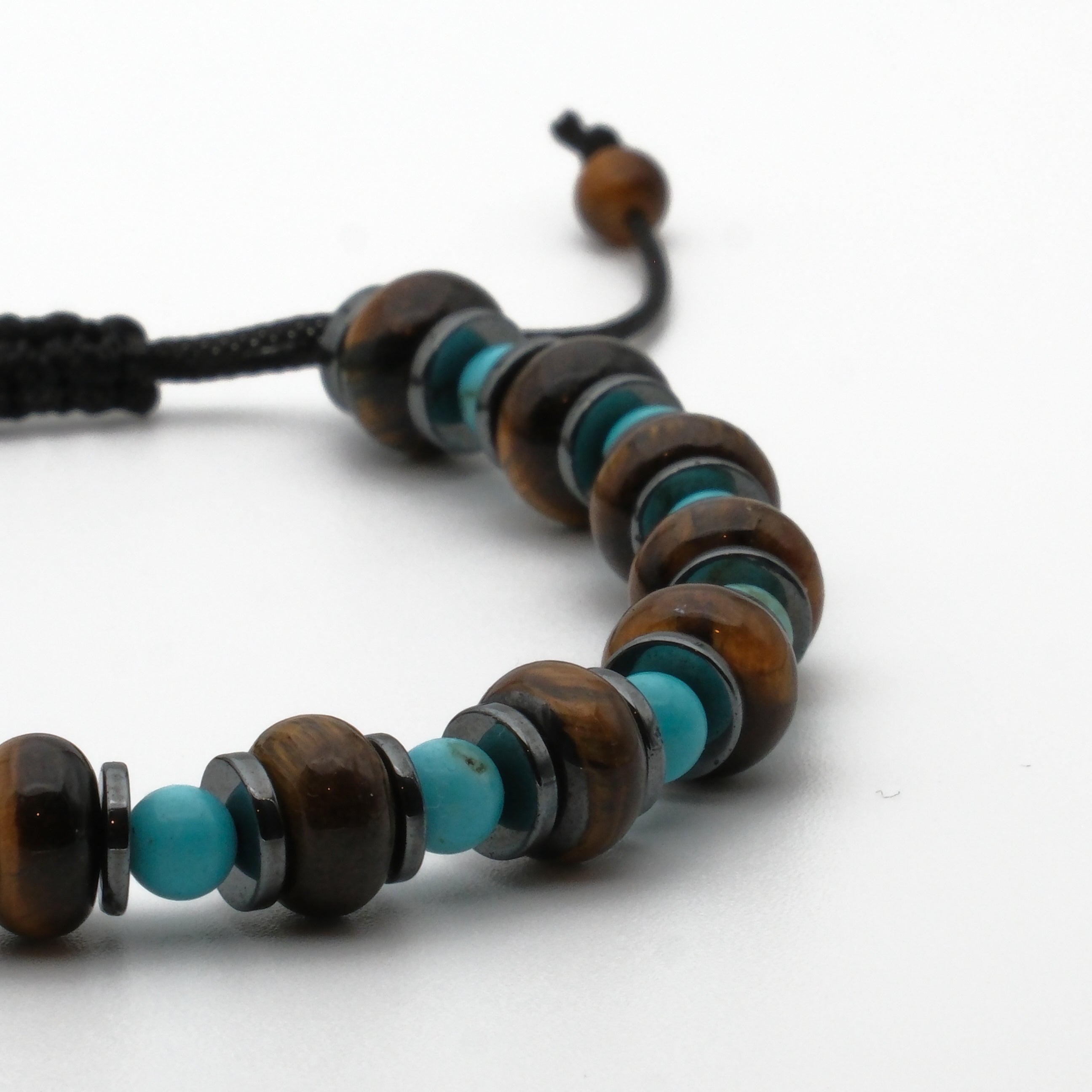 Kaplan Gözü Turkuaz ve Hematit Sertifikalı Doğal Taş Bileklik SPF-A-104