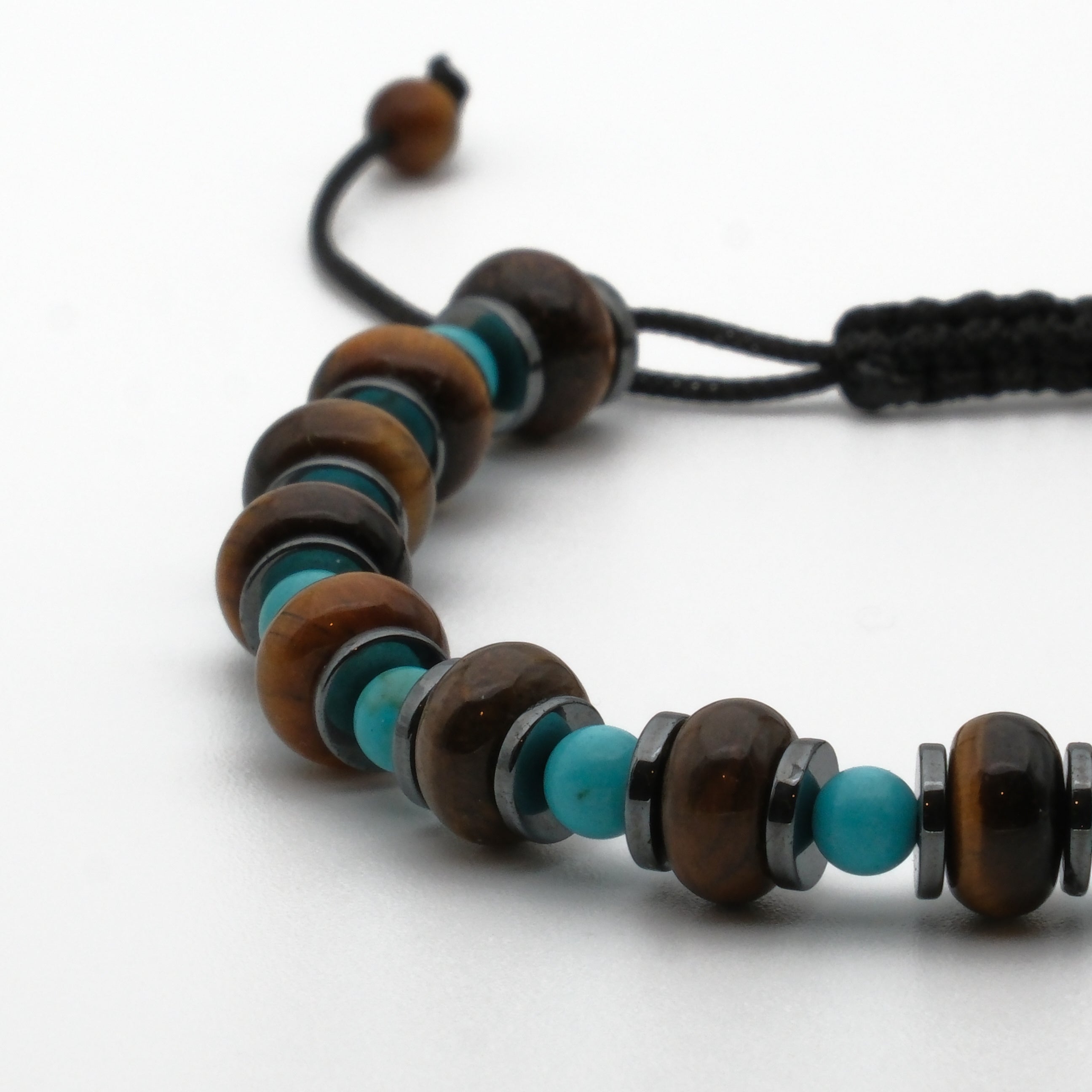 Kaplan Gözü Turkuaz ve Hematit Sertifikalı Doğal Taş Bileklik SPF-A-104