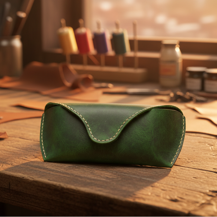 El Yapımı %100 Hakiki Dana Derisi Gözlük Kılıfı SPF-C-023