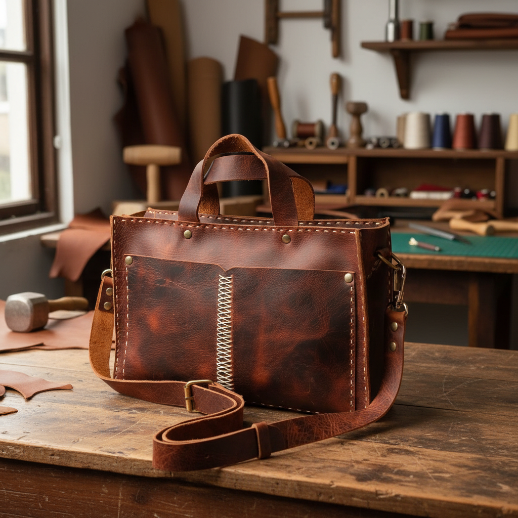 El Yapımı %100 Hakiki Dana Derisi Omuz Çantası 29cmx19cmx7cm SPF-C-012