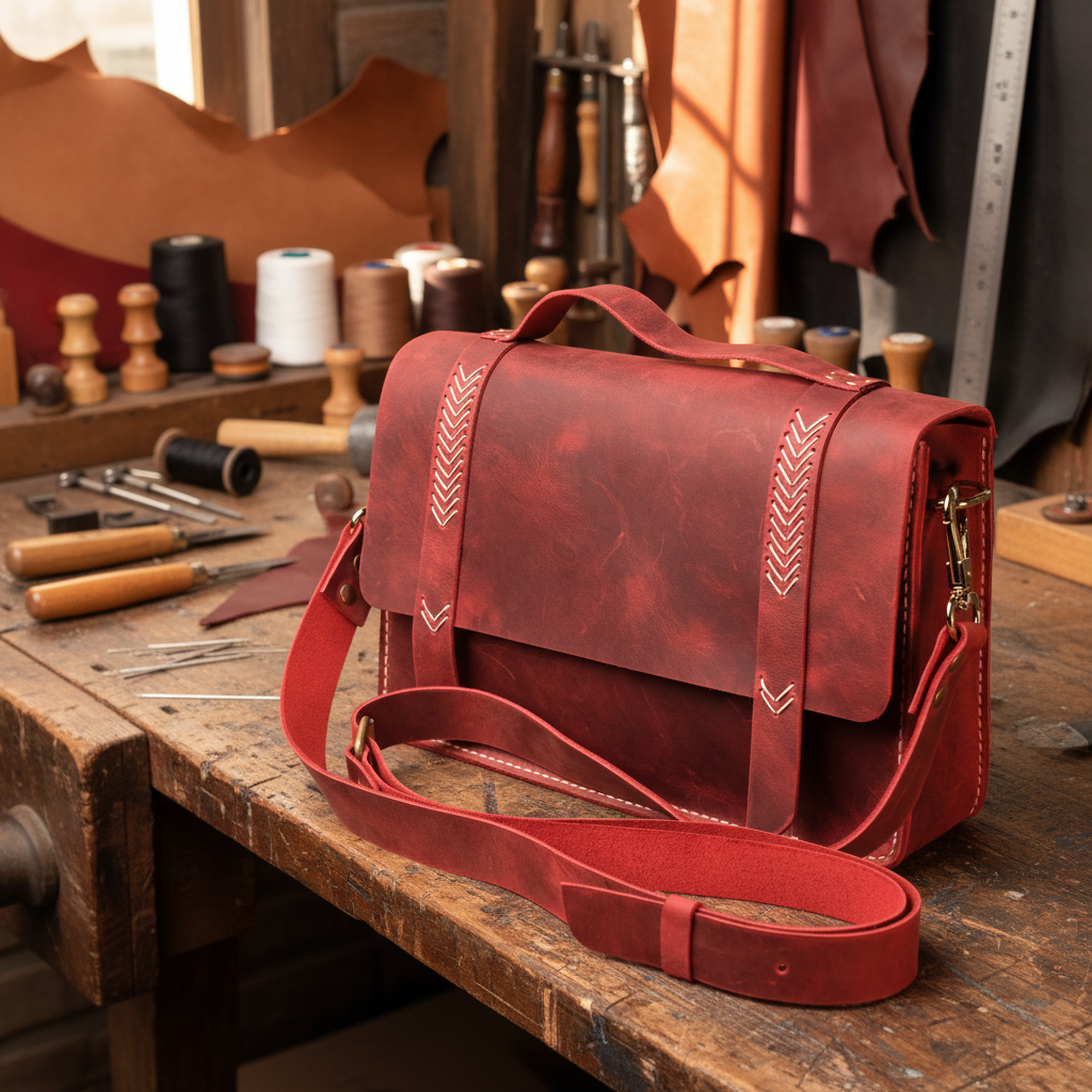 El Yapımı %100 Hakiki Dana Derisi Omuz Çantası 27cmx18cmx8cm SPF-C-009