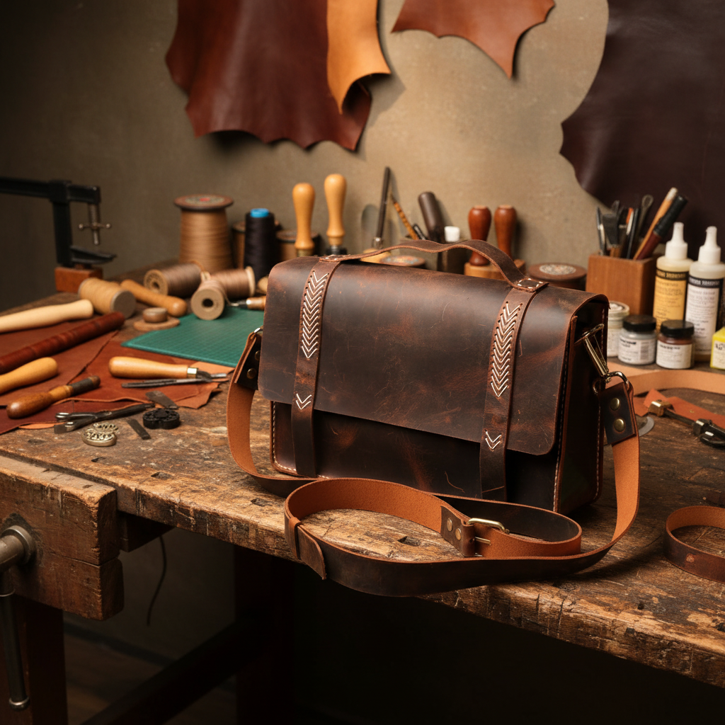 El Yapımı %100 Hakiki Dana Derisi Omuz Çantası 27cmx18cmx8cm SPF-C-008