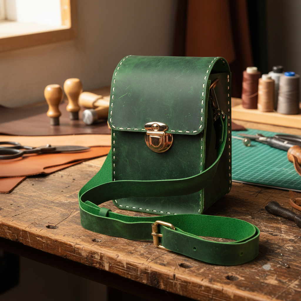 El Yapımı %100 Hakiki Dana Derisi Omuz Çantası 11cmx13cmx18cm SPF-C-019