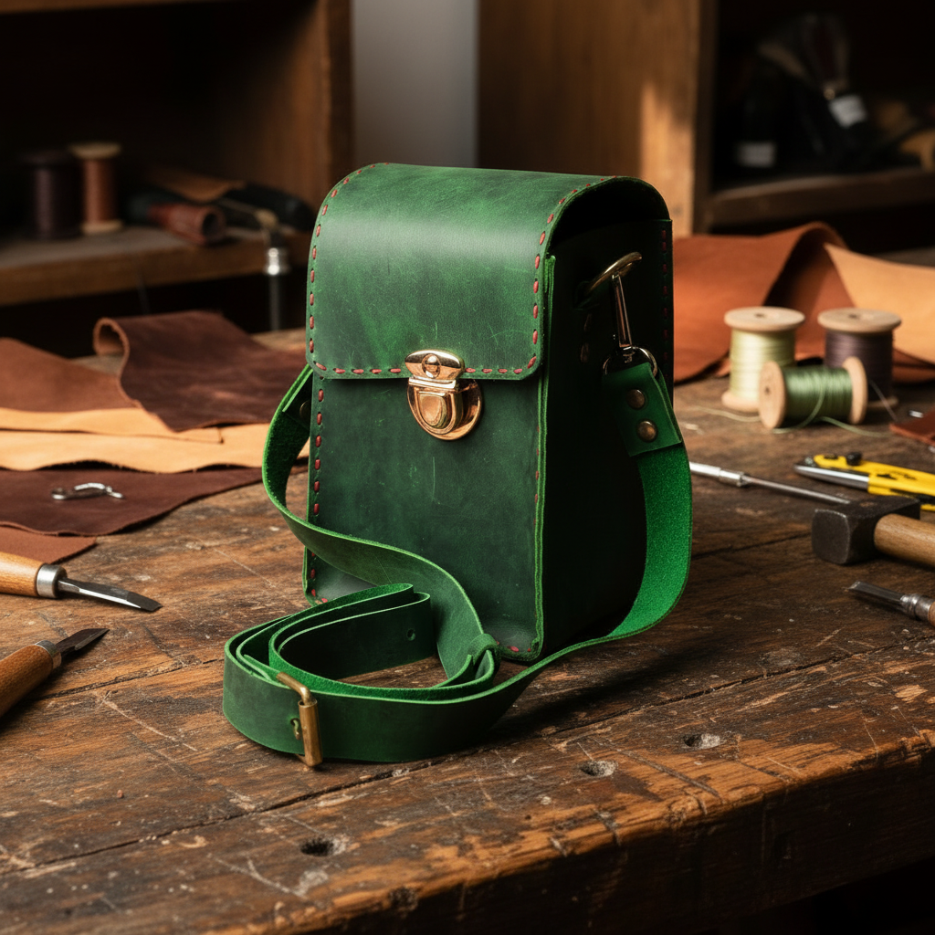 El Yapımı %100 Hakiki Dana Derisi Omuz Çantası 11cmx13cmx18cm SPF-C-022