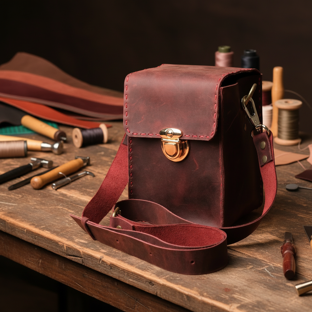 El Yapımı %100 Hakiki Dana Derisi Omuz Çantası 11cmx13cmx18cm SPF-C-021