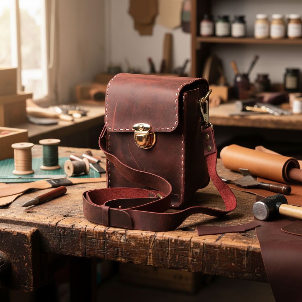 El Yapımı %100 Hakiki Dana Derisi Omuz Çantası 11cmx13cmx18cm SPF-C-020