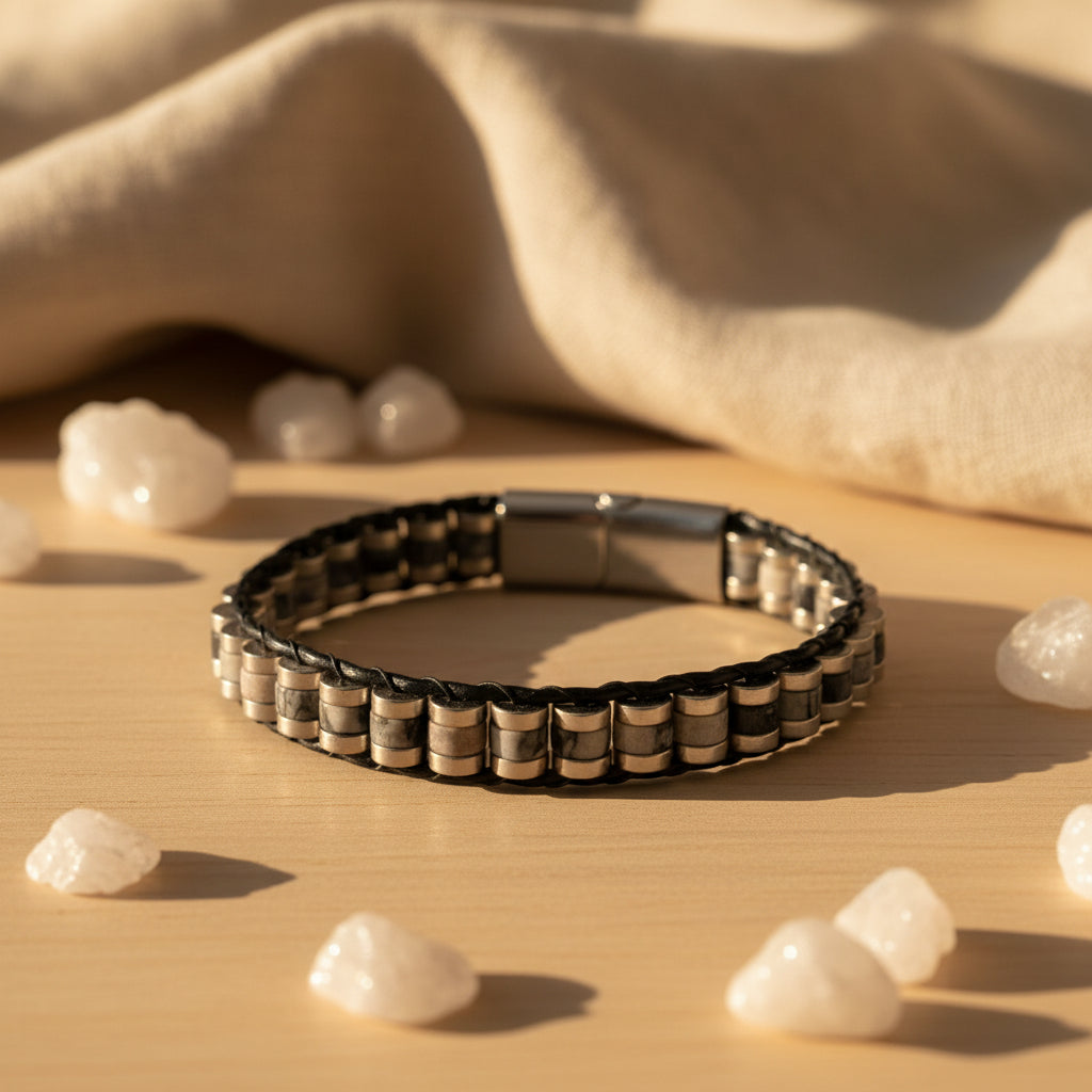 Picasso Jasper ve Hematit Sertifikalı Doğal Taş Bileklik SPF-A-090