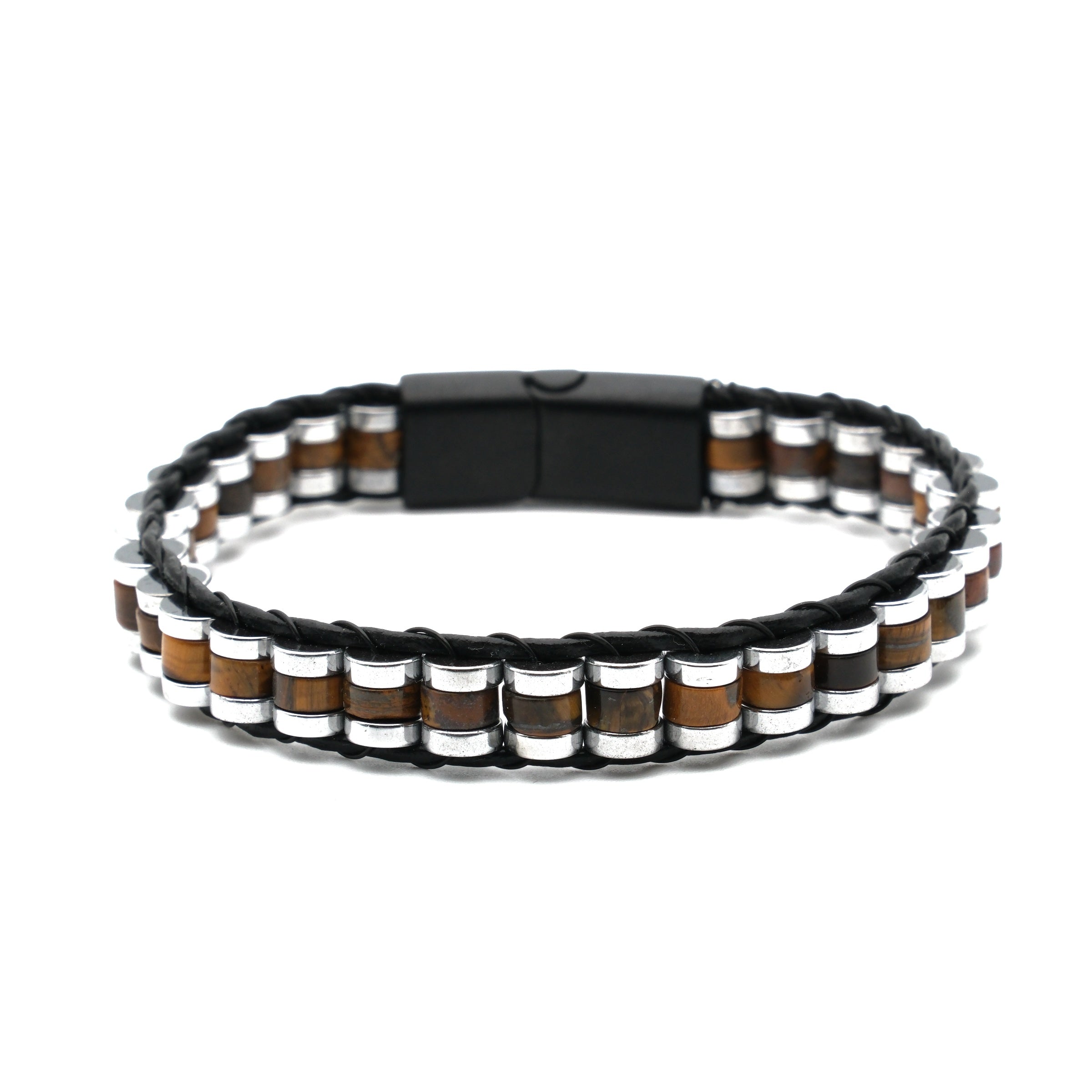 Kaplan Gözü ve Hematit Sertifikalı Doğal Taş Bileklik SPF-A-091