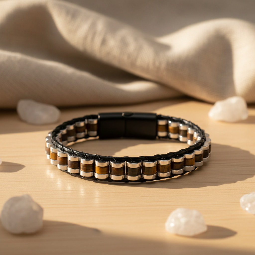 Kaplan Gözü ve Hematit Sertifikalı Doğal Taş Bileklik SPF-A-091