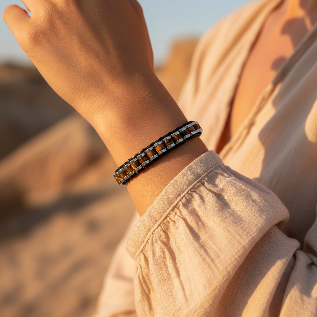 Kaplan Gözü ve Hematit Sertifikalı Doğal Taş Bileklik SPF-A-091