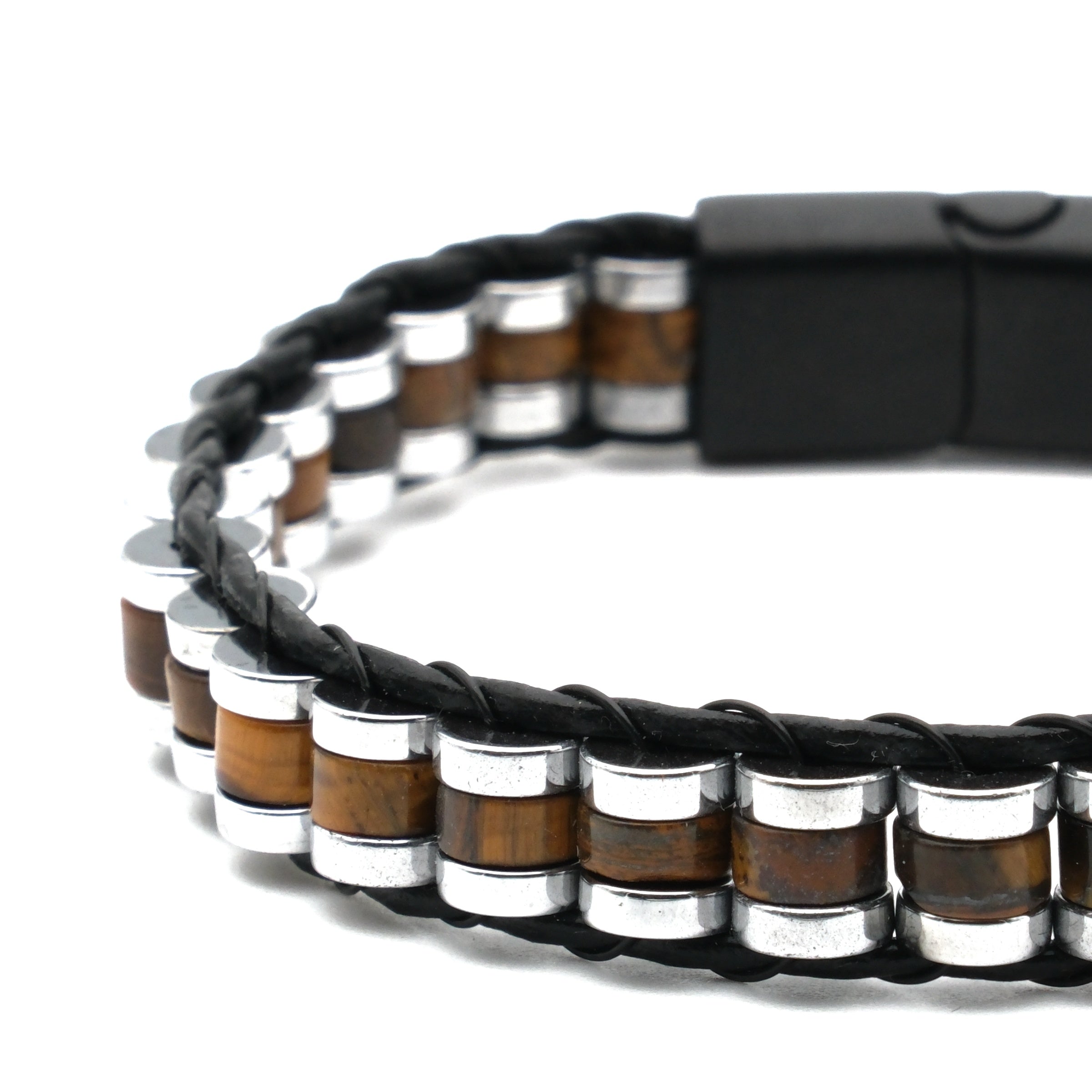 Kaplan Gözü ve Hematit Sertifikalı Doğal Taş Bileklik SPF-A-091