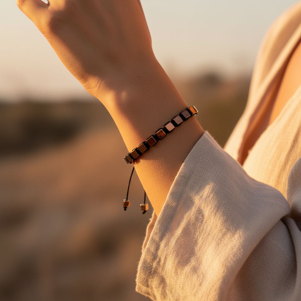 Hematit Macrome Sertifikalı Doğal Taş Bileklik SPF-A-092