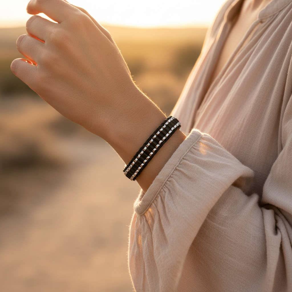 Oniks ve Hematit Sertifikalı Doğal Taş Bileklik SPF-A-093