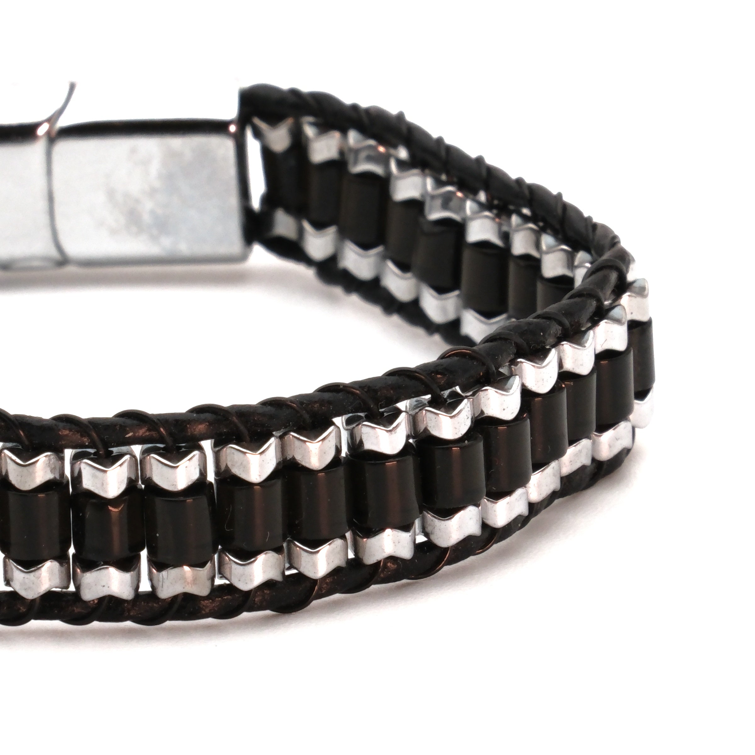 Oniks ve Hematit Sertifikalı Doğal Taş Bileklik SPF-A-093