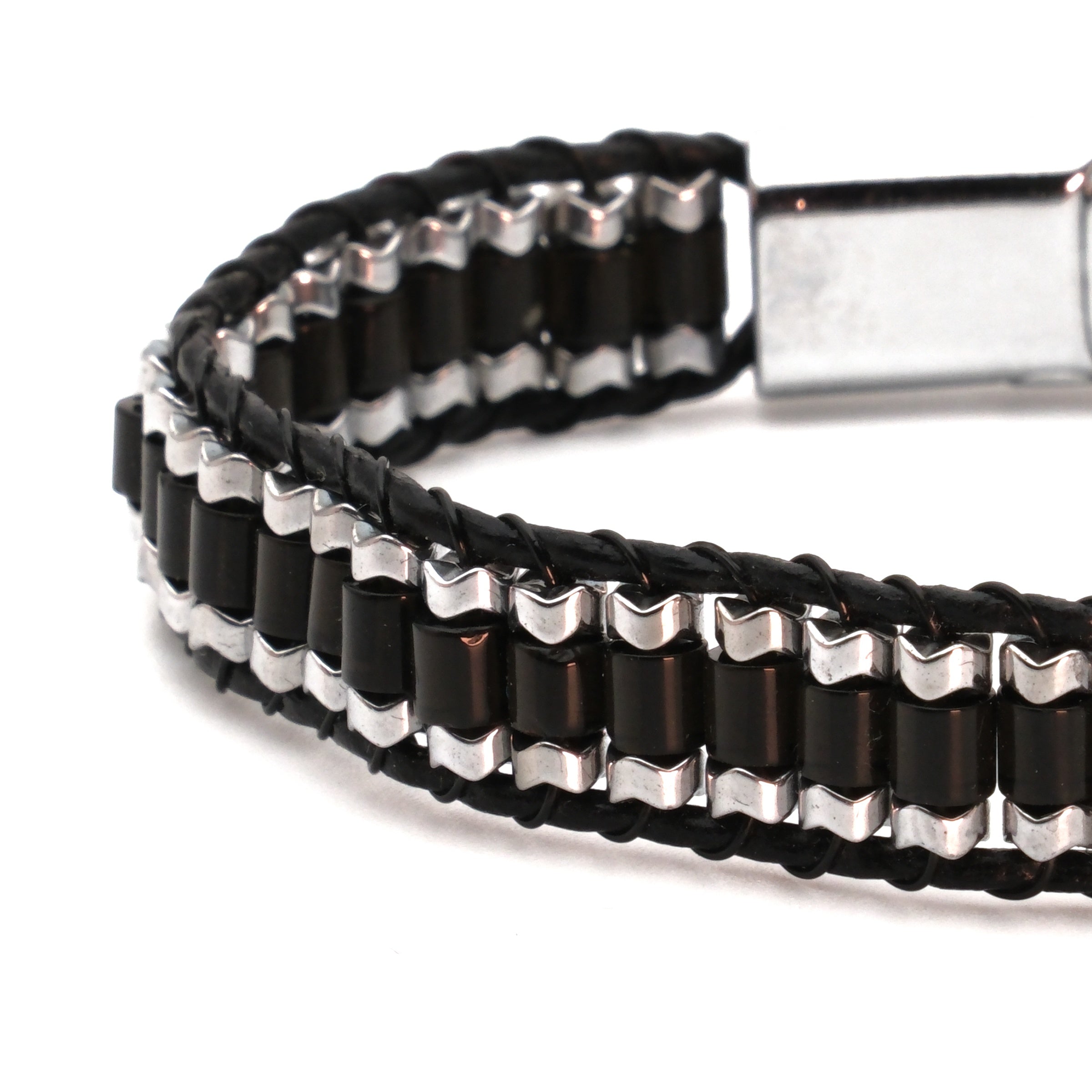 Oniks ve Hematit Sertifikalı Doğal Taş Bileklik SPF-A-093