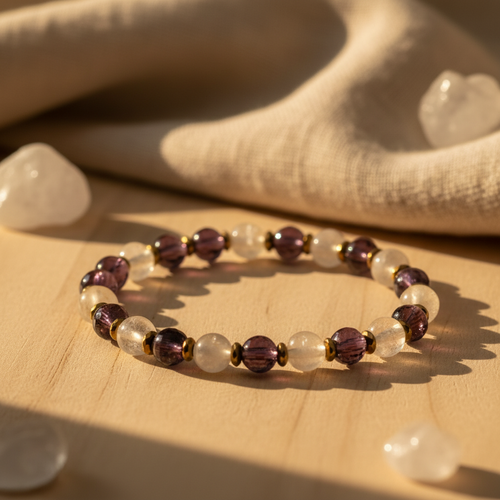 Ametist ve Sitrin Sertifikalı Doğal Taş Bileklik SPF-A-097