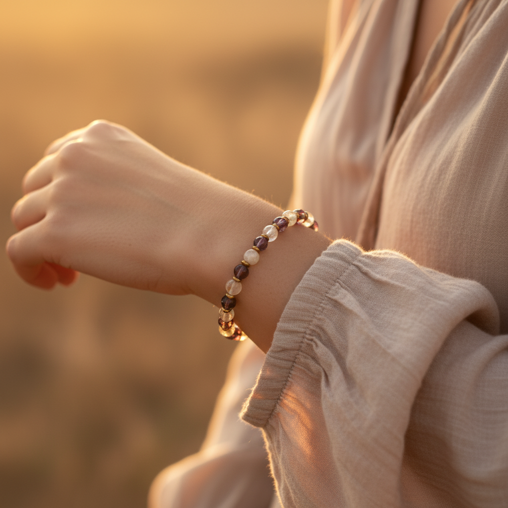 Ametist ve Sitrin Sertifikalı Doğal Taş Bileklik SPF-A-097