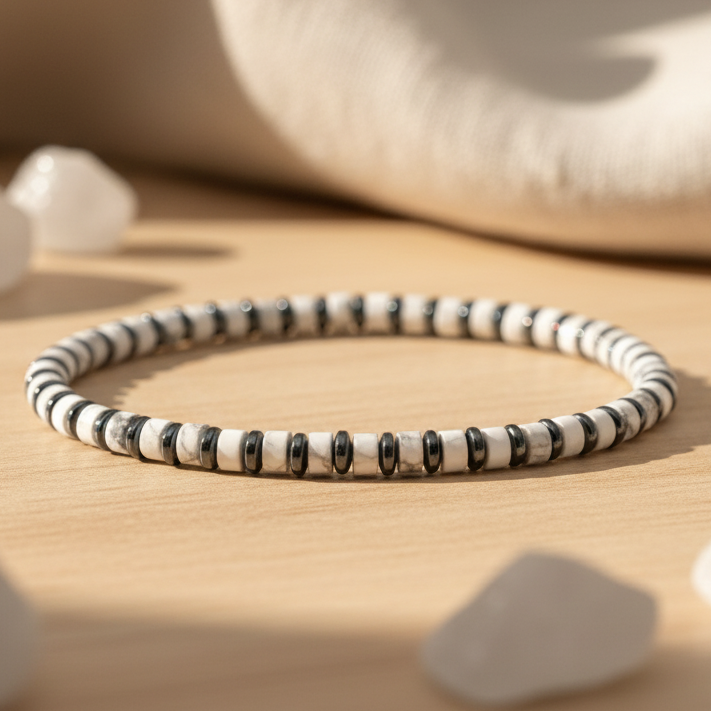 Havlit ve Hematit Sertifikalı Doğal Taş Bileklik SPF-A-096