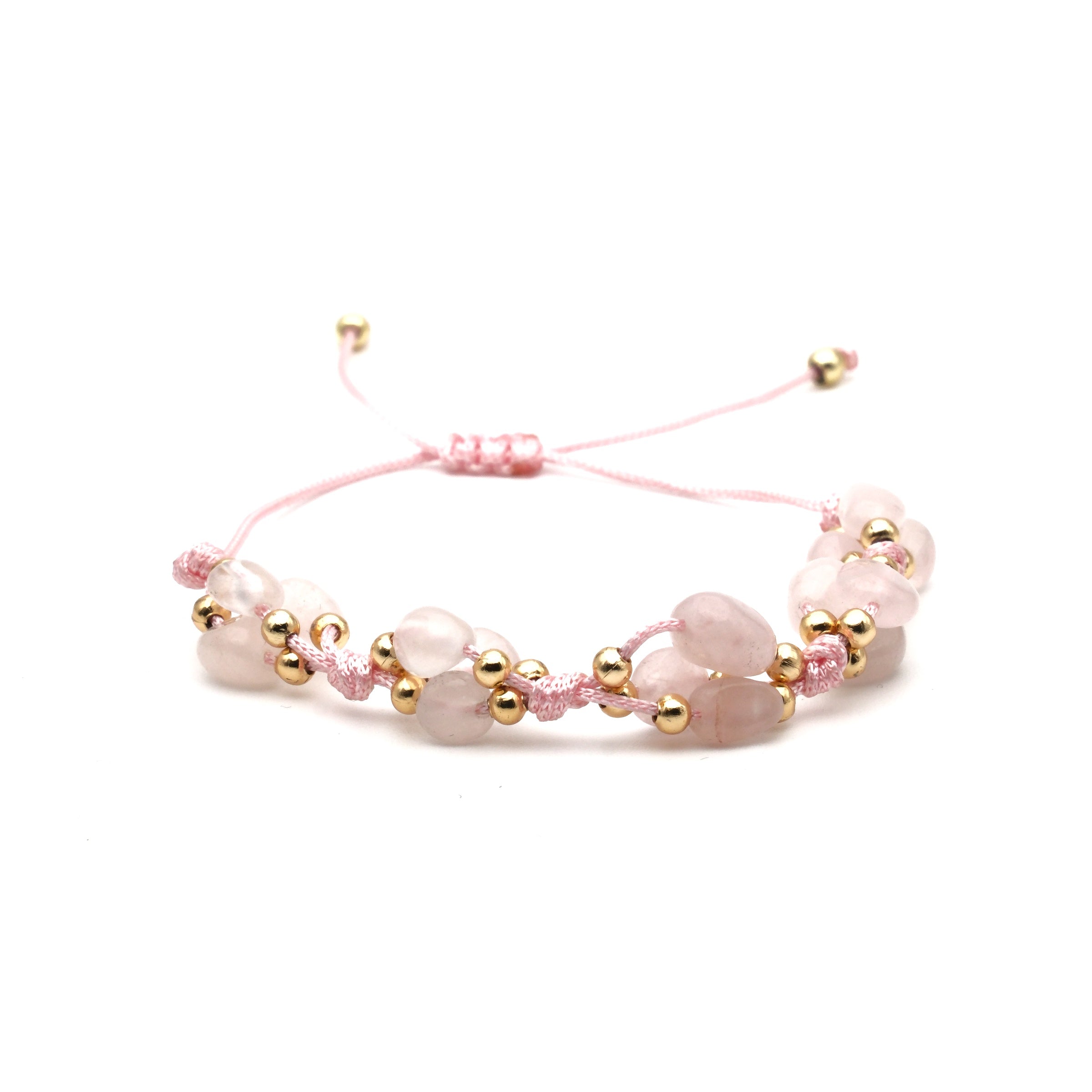 Pembe Kuvars Macrome Sertifikalı Doğal Taş Bileklik SPF-A-095