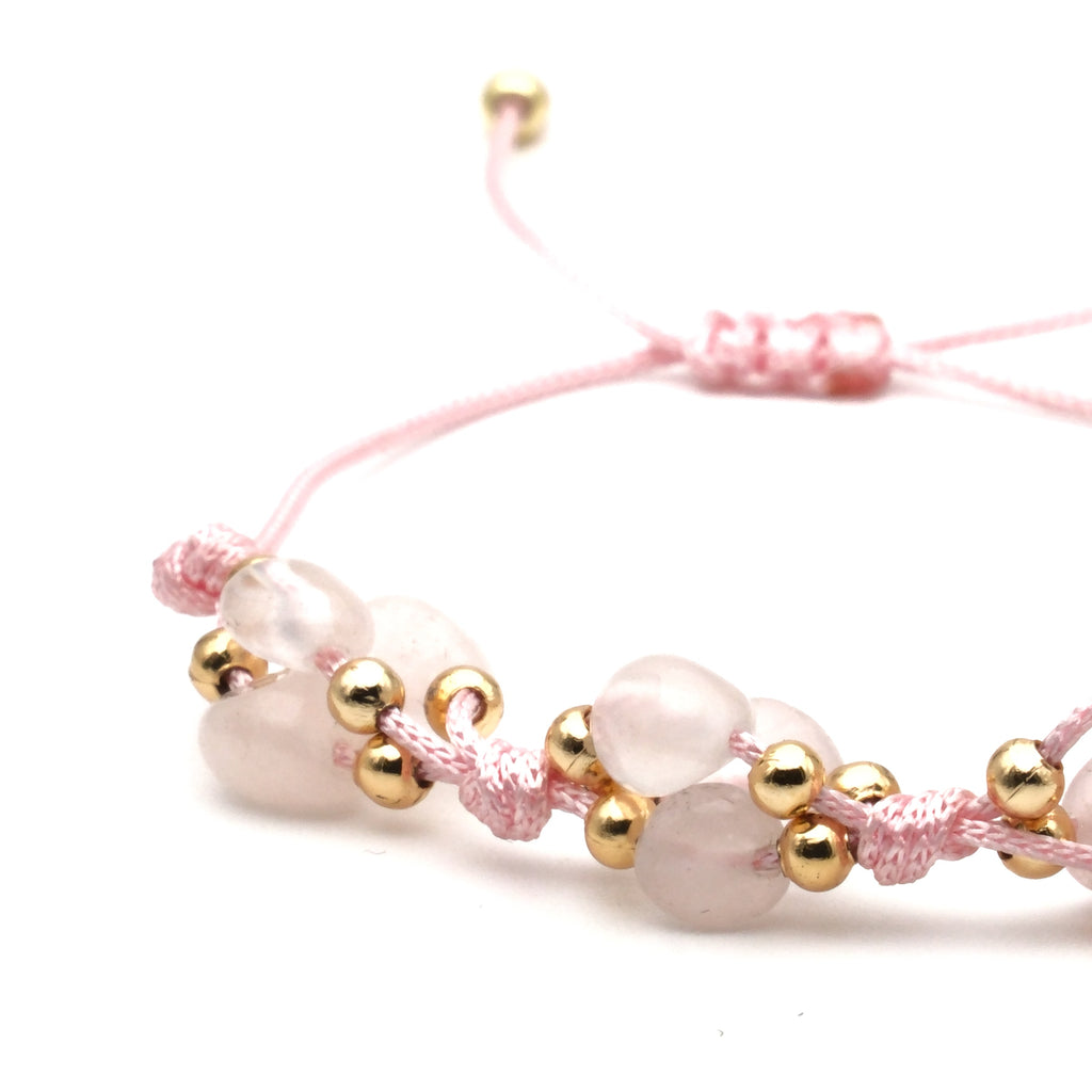 Pembe Kuvars Macrome Sertifikalı Doğal Taş Bileklik SPF-A-095