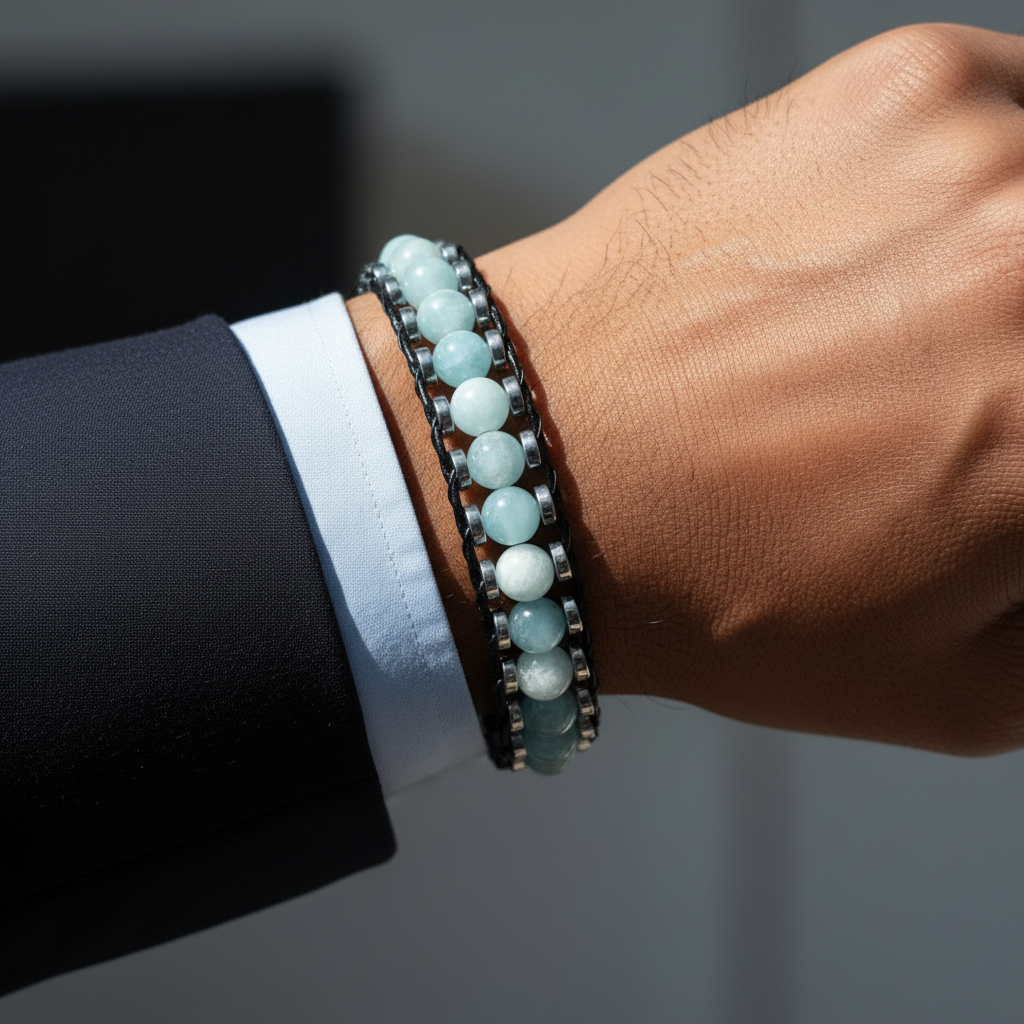 Akuamarin Hematit Sertifikalı Doğal Taş Bileklik SPF-A-087
