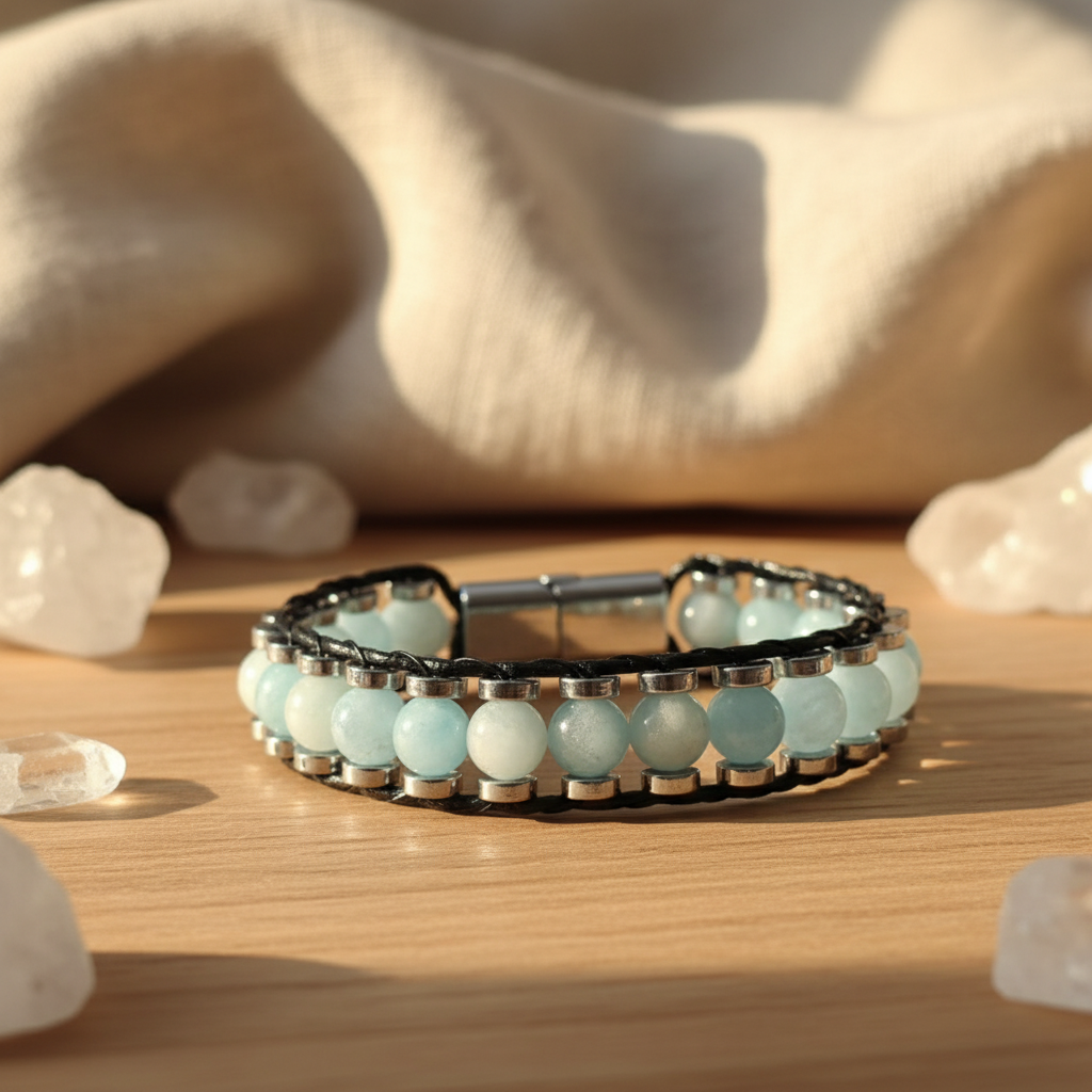 Akuamarin Hematit Sertifikalı Doğal Taş Bileklik SPF-A-087