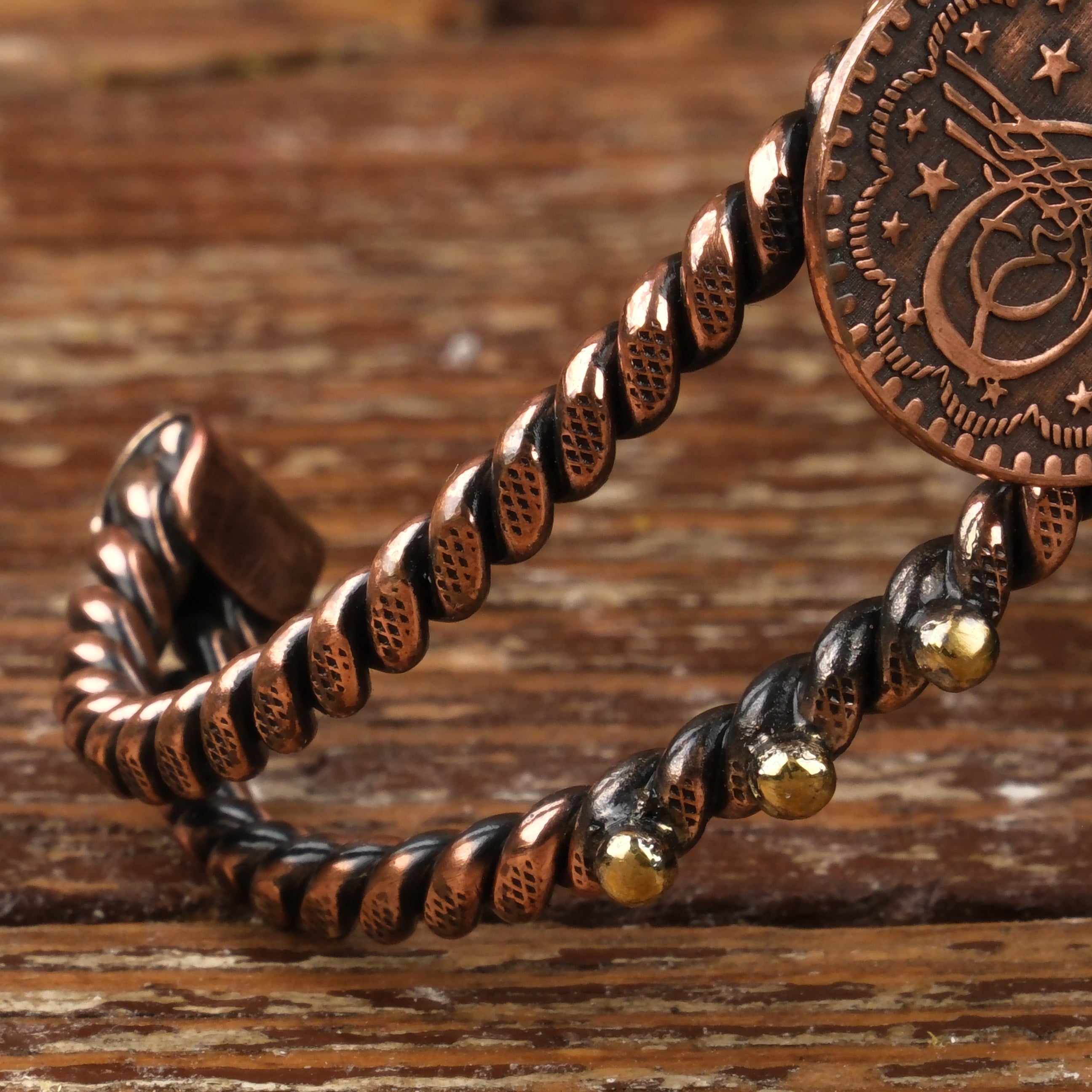 El Yapımı Motifli Saf Bakır Unisex Bileklik SPF-B-011