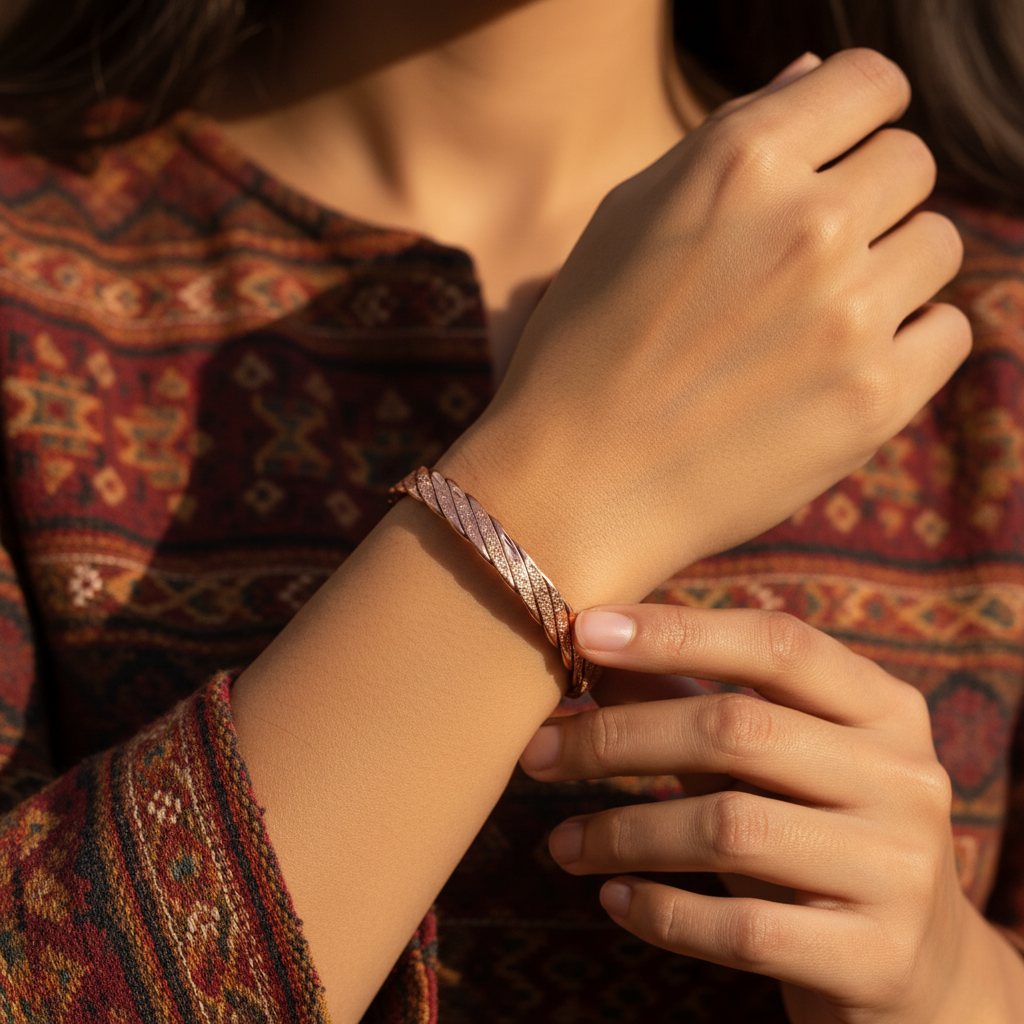El Yapımı Motifli Saf Bakır Unisex Bileklik SPF-B-005