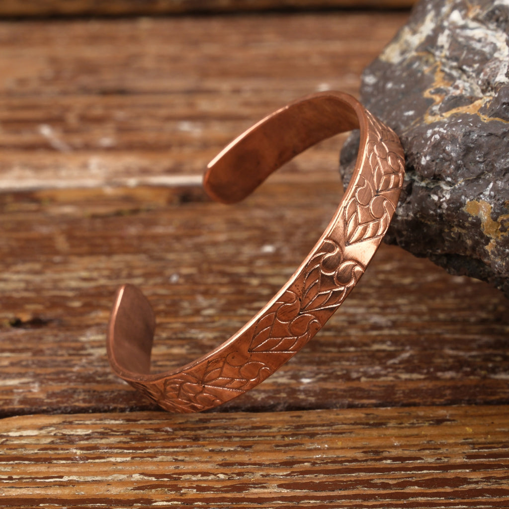 El Yapımı Motifli Saf Bakır Unisex Bileklik SPF-B-001