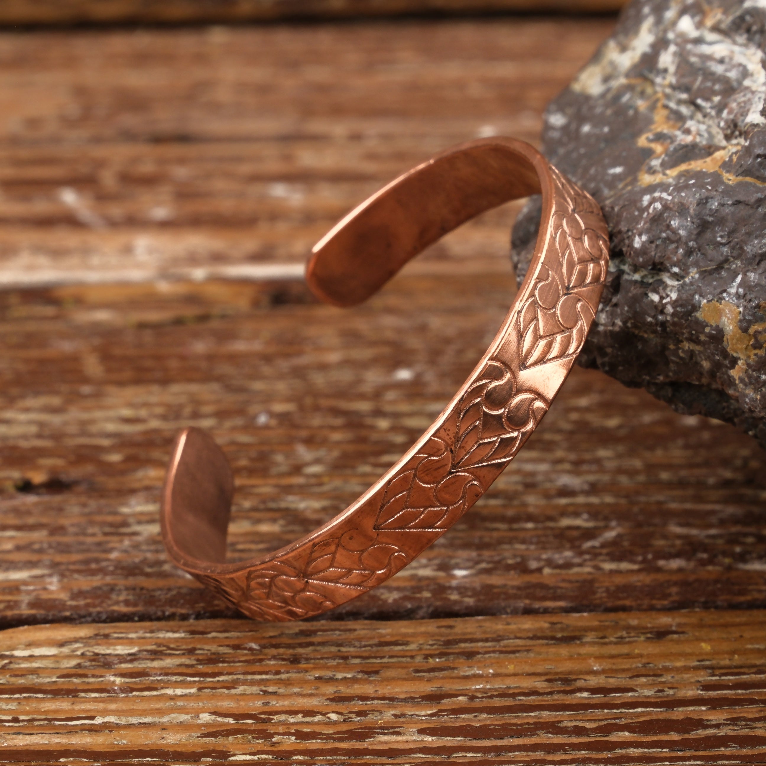 El Yapımı Motifli Saf Bakır Unisex Bileklik SPF-B-001