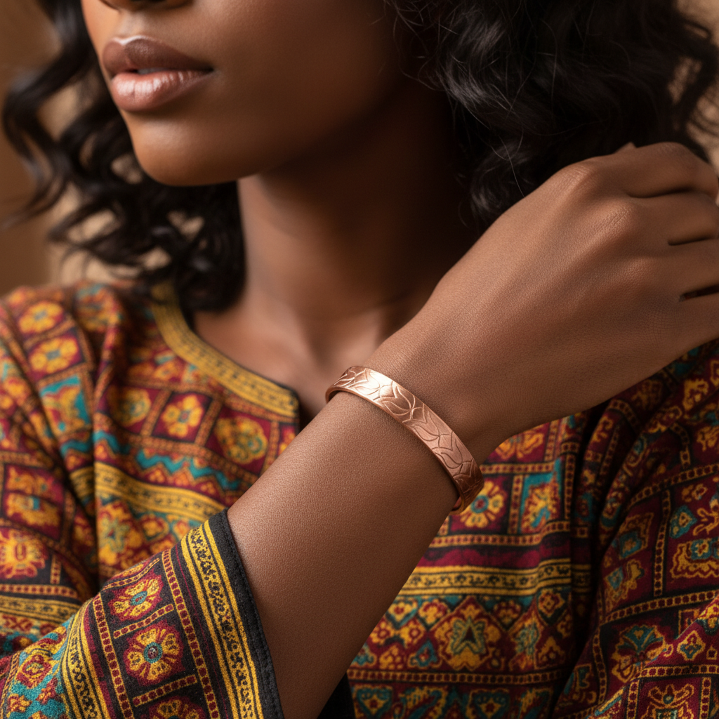 El Yapımı Motifli Saf Bakır Unisex Bileklik SPF-B-003