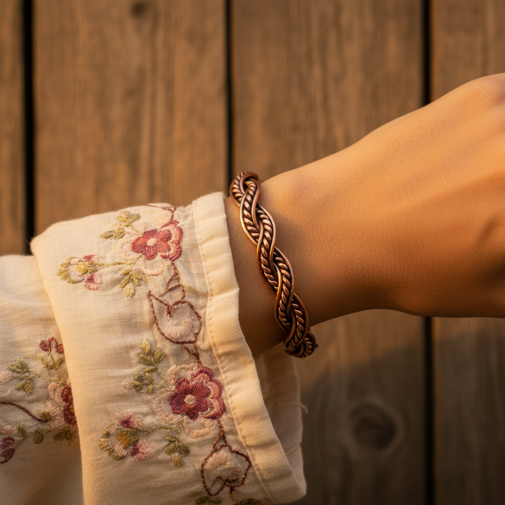 El Yapımı Motifli Saf Bakır Unisex Bileklik SPF-B-022