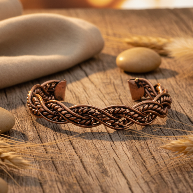 El Yapımı Motifli Saf Bakır Unisex Bileklik SPF-B-022