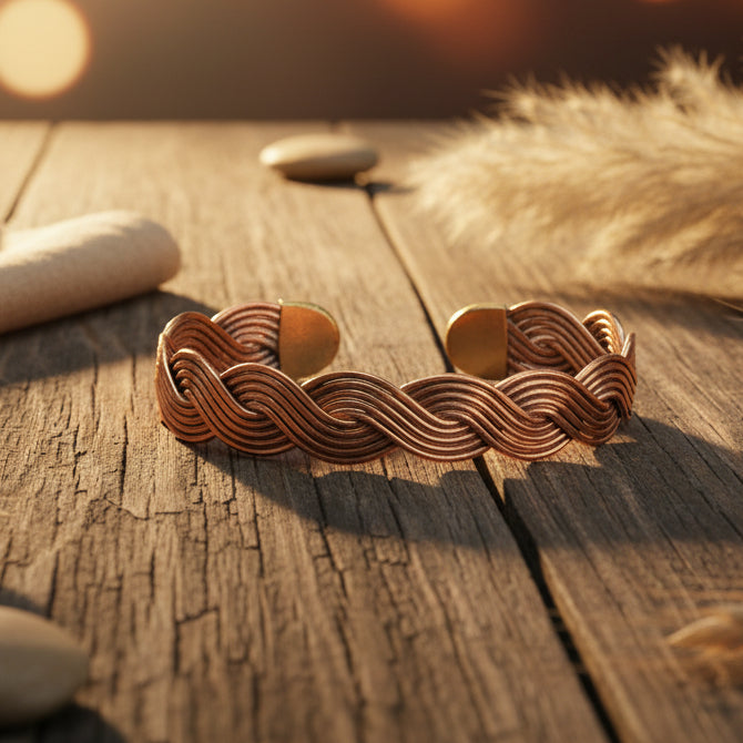 El Yapımı Motifli Saf Bakır Unisex Bileklik SPF-B-023