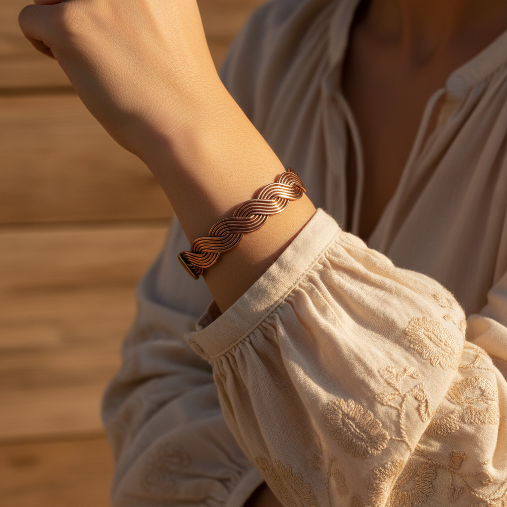 El Yapımı Motifli Saf Bakır Unisex Bileklik SPF-B-023